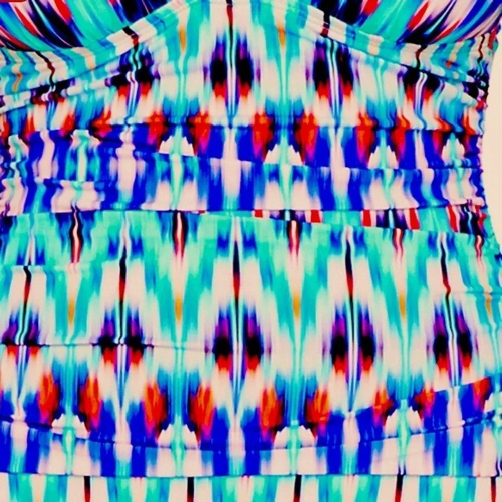 NWT Liz Claiborne Swimsuit Ruched Multi Color Lightly Padded Top Size 6